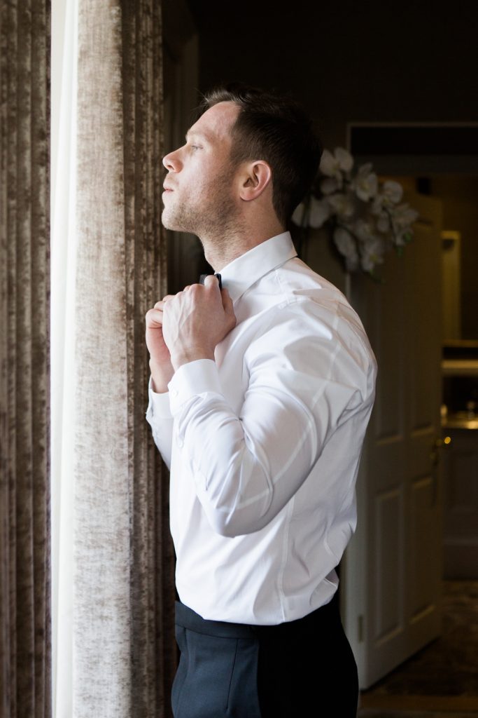 Portrait of groom by Cheshire Wedding Photographer - photo