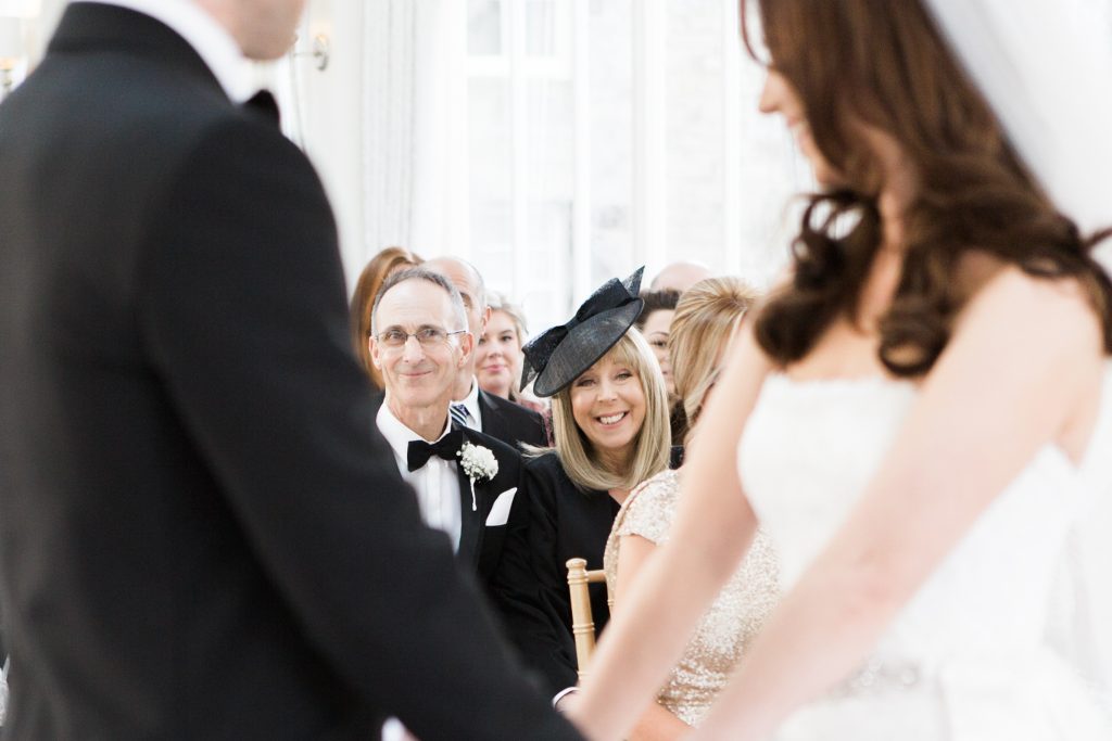 Wedding Ceremony at Carlowrie Castle in Edinburgh with mother of the bride.