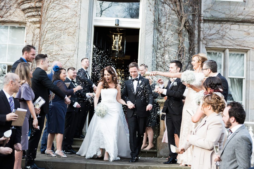Confetti shot at Carlowrie Castle Wedding by Cheshire Wedding Photographer Jade Osborne.