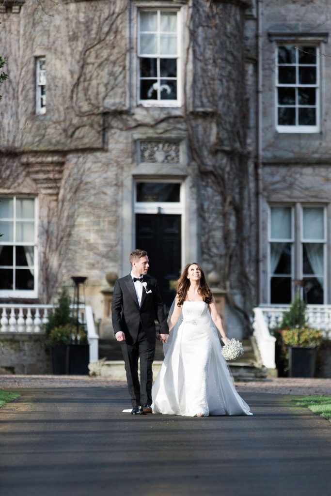 Black tie wedding at Carlowrie Castle.