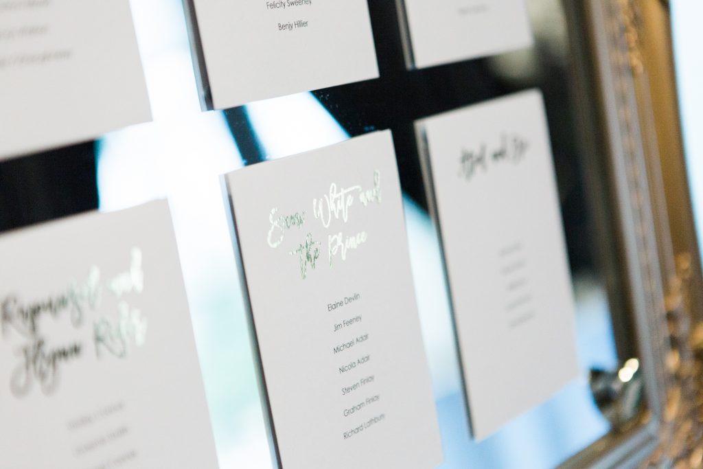 Table Plan wedding details at Carlowrie Castle in Edinburgh, Scotland