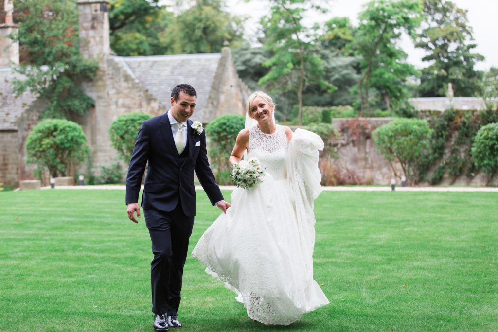 Bride and groom portraits by fine art wedding photographer in the UK at a Scottish Castle Destination wedding