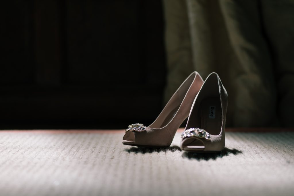 Wedding shoes at a Dorfold Hall wedding by Cheshire Wedding Photographer Jade Osborne.