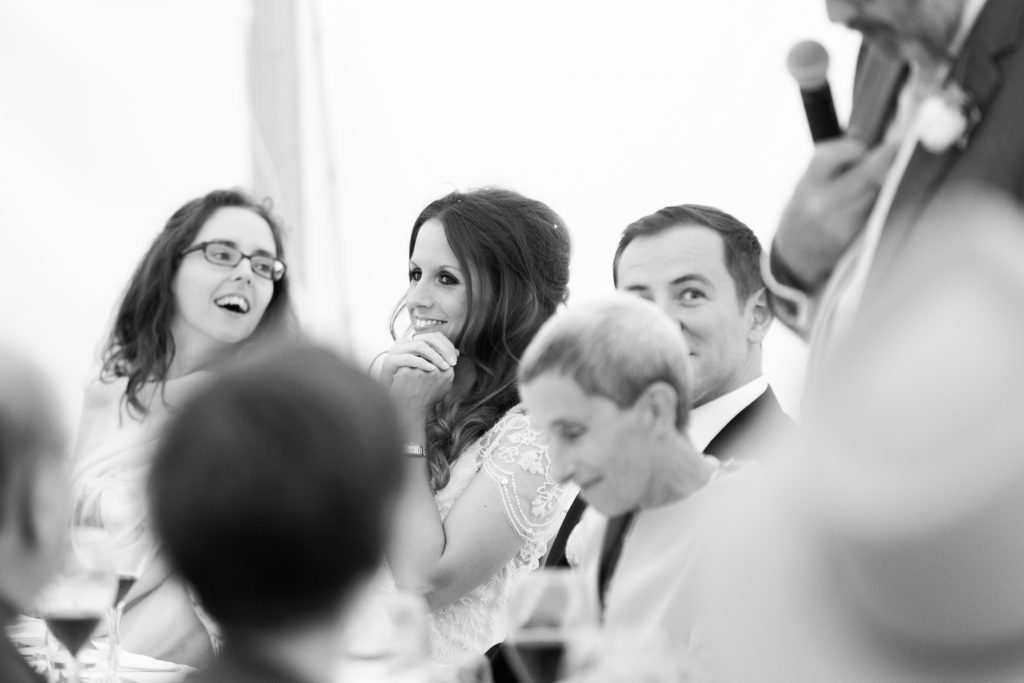 Candid shots of speeches at wedding at Dorfold Hall in Cheshire.