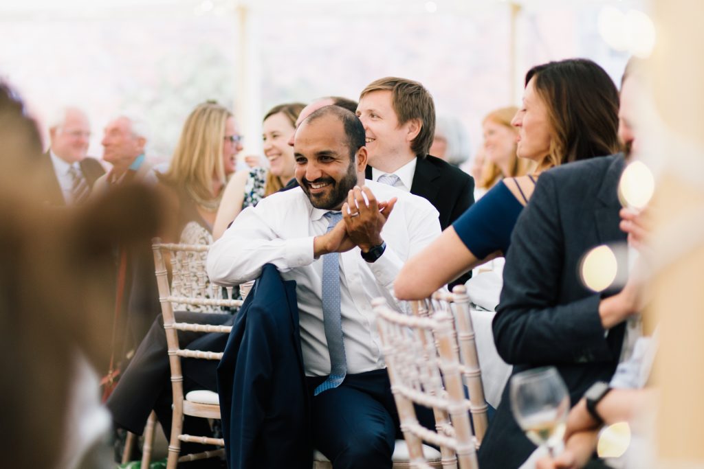 Candid shots of speeches at wedding at Dorfold Hall in Cheshire.
