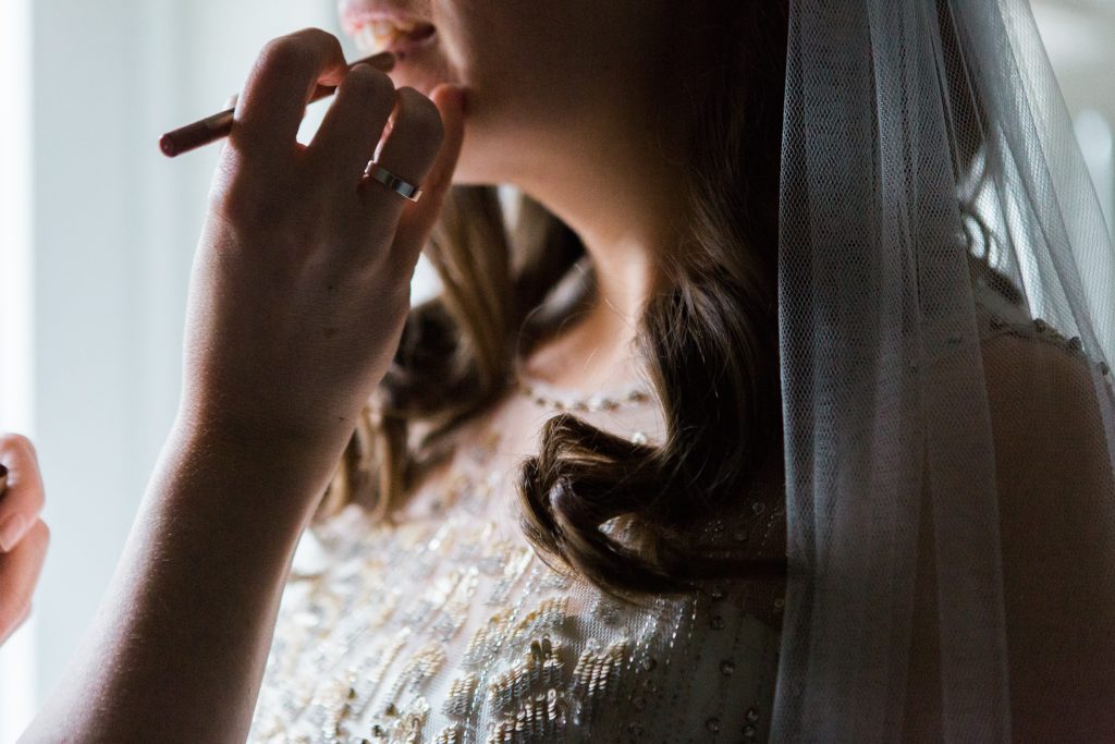 Bridal prep at Farbridge Barns wedding by Cheshire based Destination Wedding Photographer