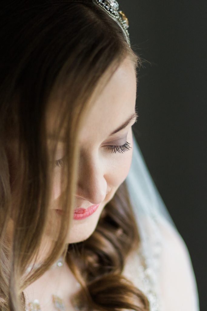 Bridal portrait at Farbridge Barns wedding. Bride wearing Jenny Packham bridal gown.