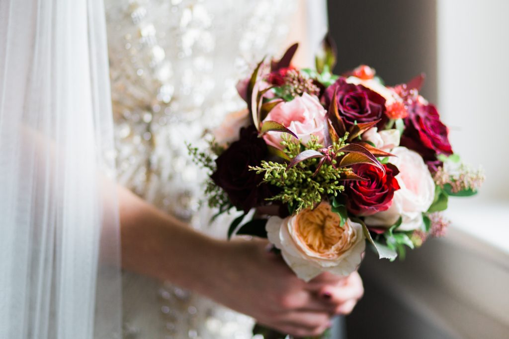Winter bridal bouquet from Miss Mole's flower emporium by UK Fine art wedding photographer.