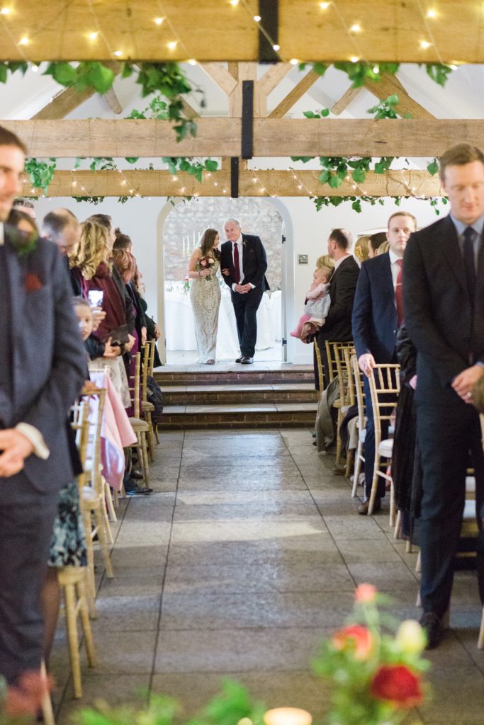 Barn wedding ceremony at Farbridge Barns in Chichester by Cheshire wedding photographer Jade Osborne.