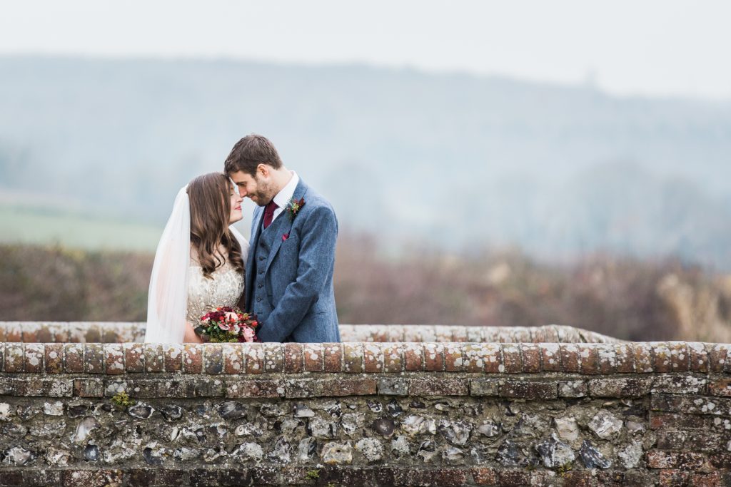 Winter wedding portrait inspiration for a glamorous barn wedding.