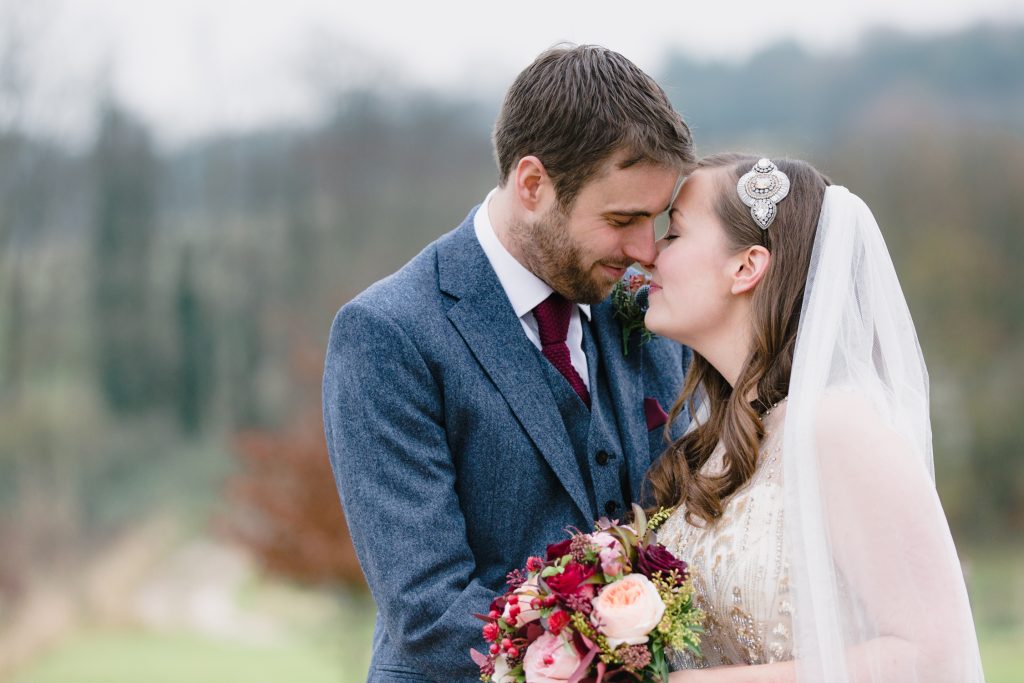 Elegant bride in Jenny Packham gown for this country barn wedding in the UK