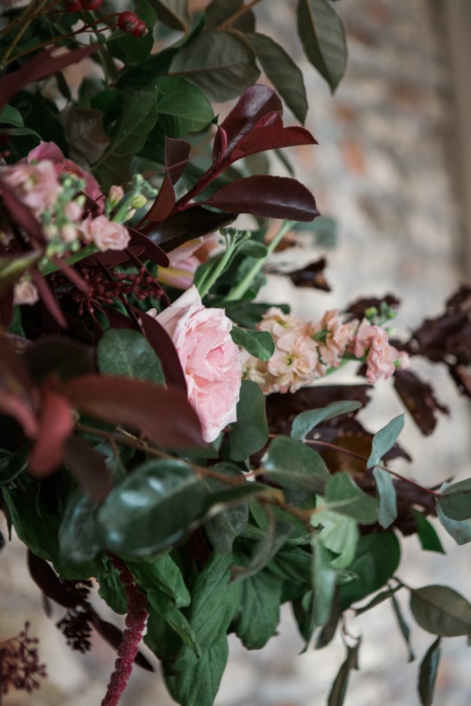 Winter wedding florals from Miss Mole's flower emporium by UK Fine art wedding photographer.
