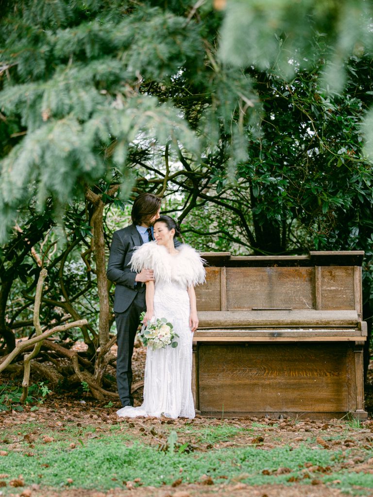 Bride and groom portraits in the gardens at Iscoyd Park