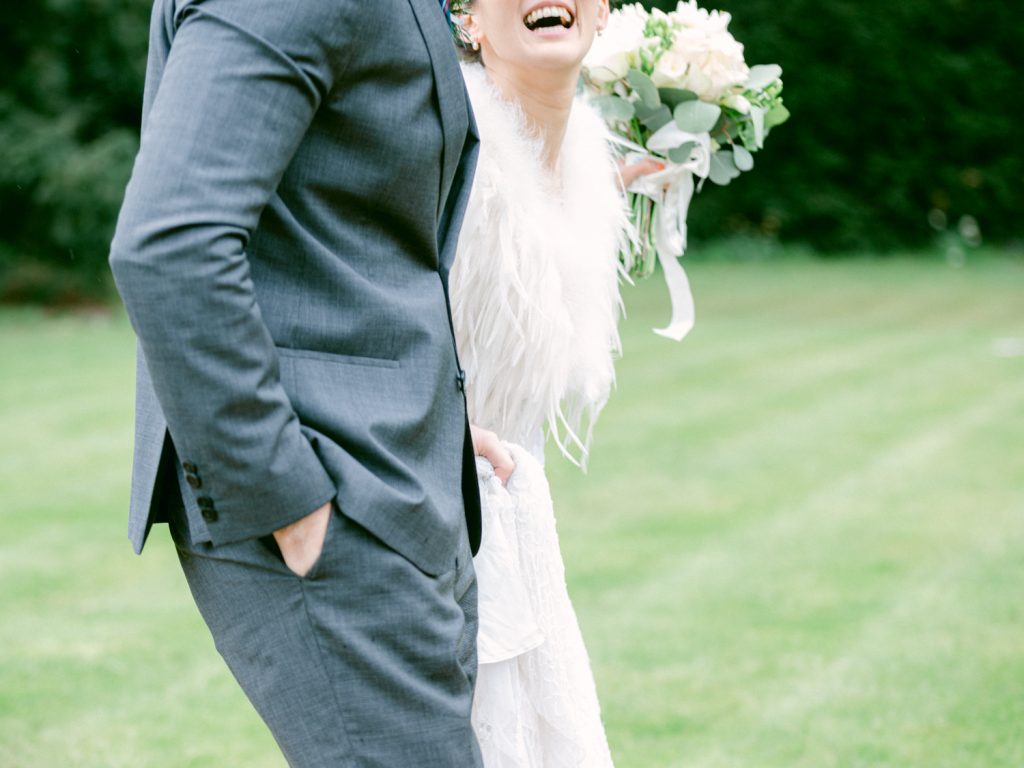 Bride and groom portraits in the gardens at Iscoyd Park