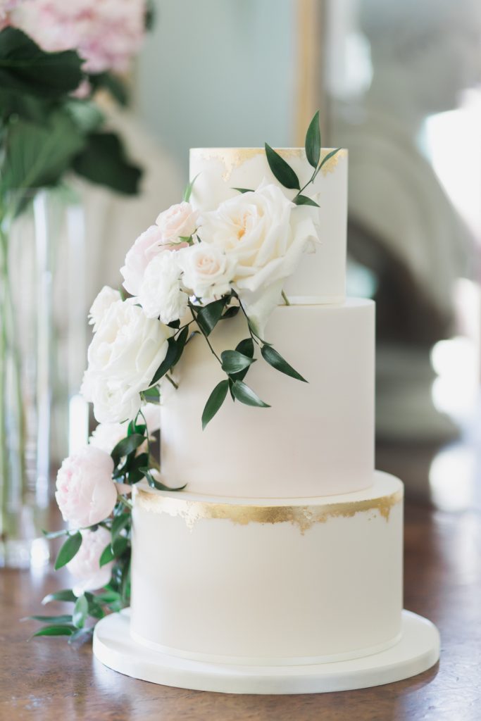 Wedding cake inspiration from Amerton Cakes. Gold leaf wedding cake captured by Staffordshire wedding photgrapher Jade Osborne Photography.