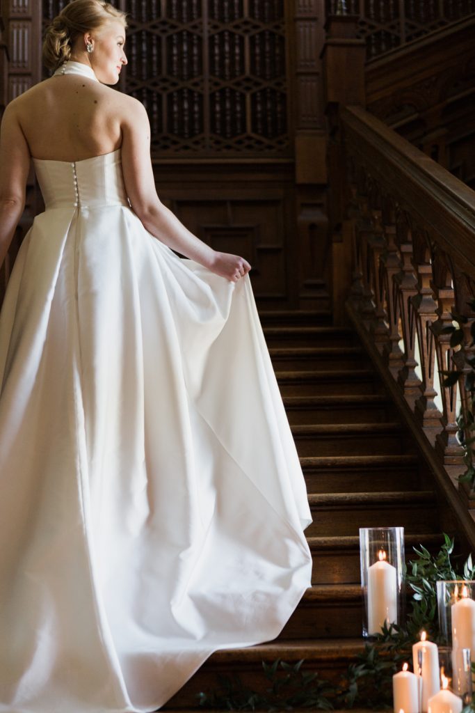 Jesus Peiro wedding gown for an elegant bride at Sandon Hall, Staffordshire UK. Captured by UK Fine Art Wedding Photographer Jade Osborne.