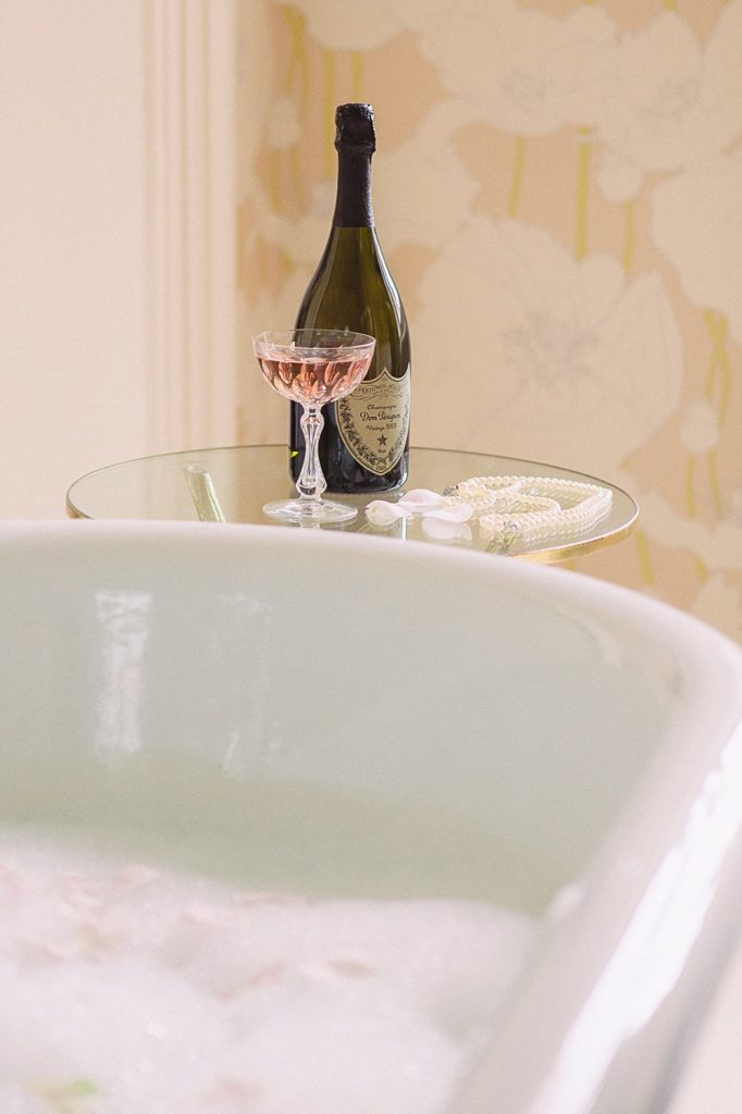 Champagne at Iscoyd Park for an editorial bridal boudoir shoot