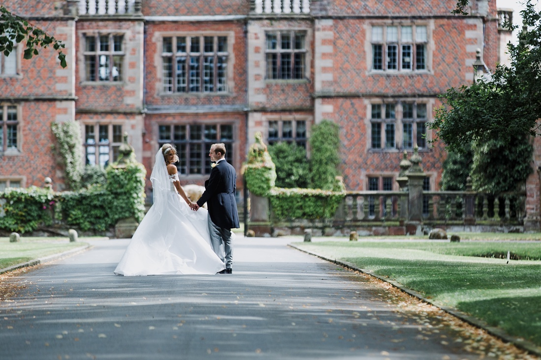 Bride and groom at Dorfold Hall wedding in Cheshire photo