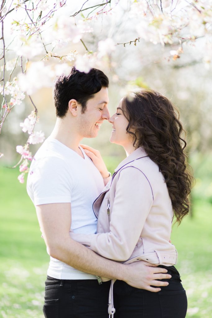 Fine Art Wedding Photographer UK Based. An Engagement shoot in London in the spring with blossom in St James' Park.