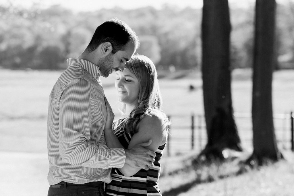 Black and white image from engagement shoot by Cheshire wedding photographer Jade Osborne Photography