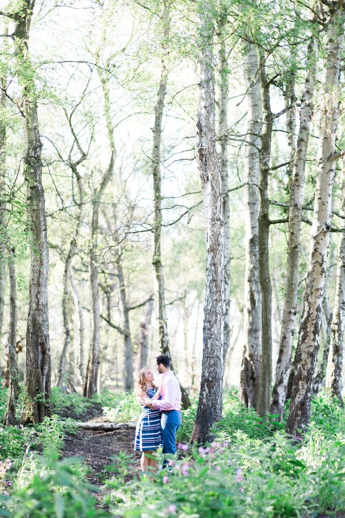 Couples photography in woodland at Trentham Gardens by Cheshire wedding photographer Jade Osborne Photography