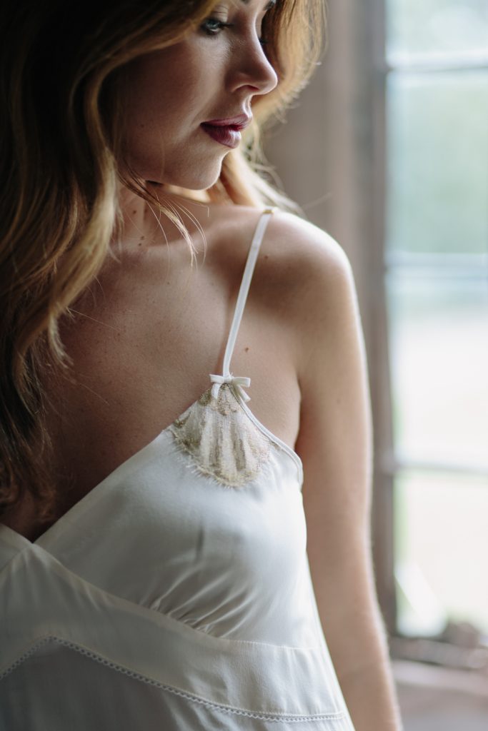 Shell Belle Couture ivory slip for boudoir photography session in the UK