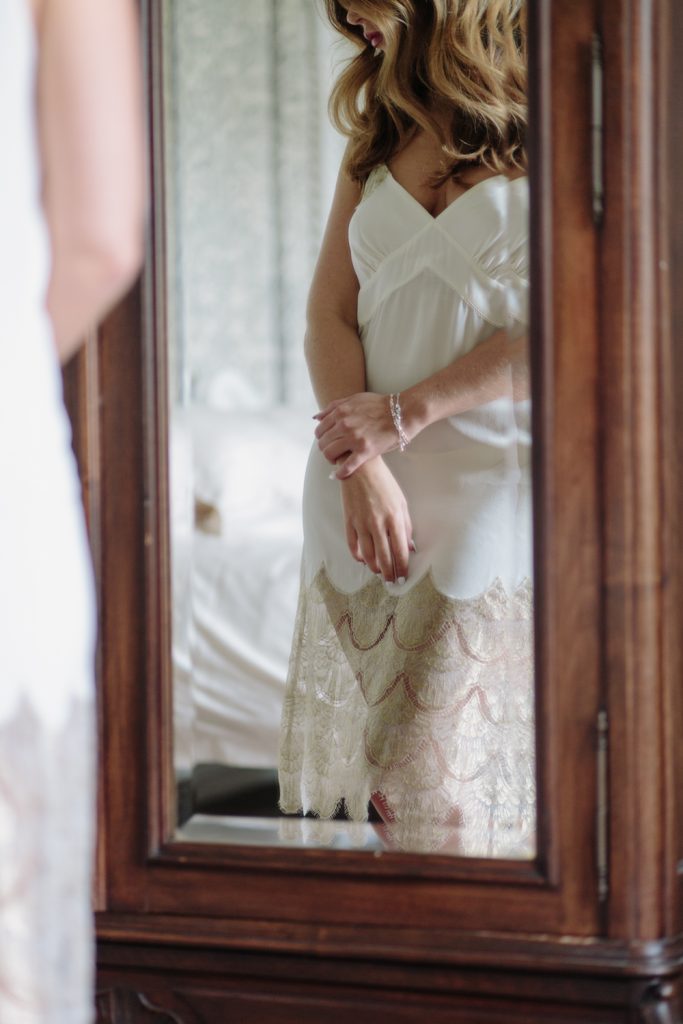 Shell Belle couture slip with gold lace for honeymoon lingerie