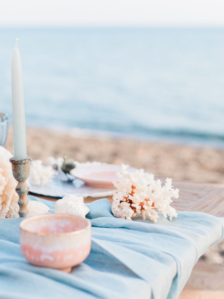 Coral details for a fine art beach wedding in Santorini