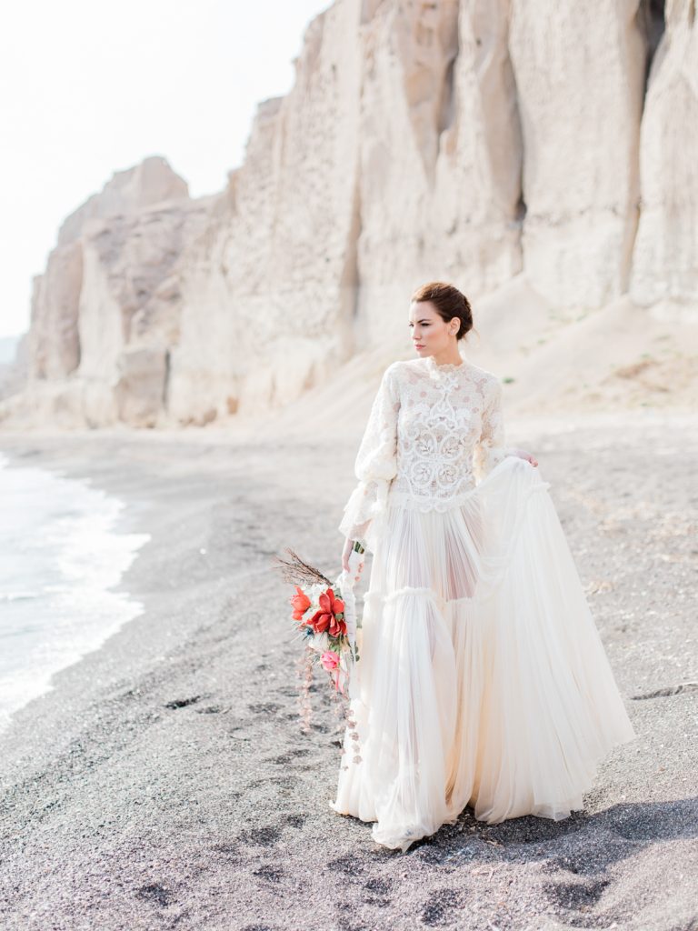 Beach wedding featuring bride in Costarellos wedding dress by UK Fine Art Wedding Photographer