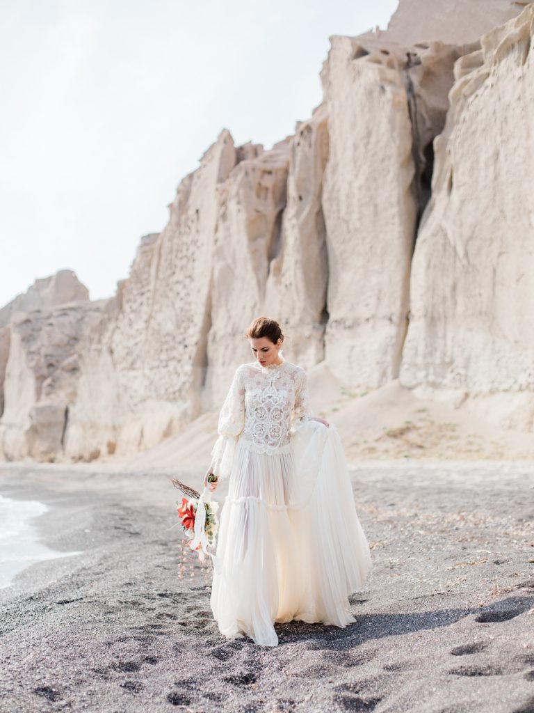 Beach wedding featuring bride in Costarellos wedding dress by UK Fine Art Wedding Photographer