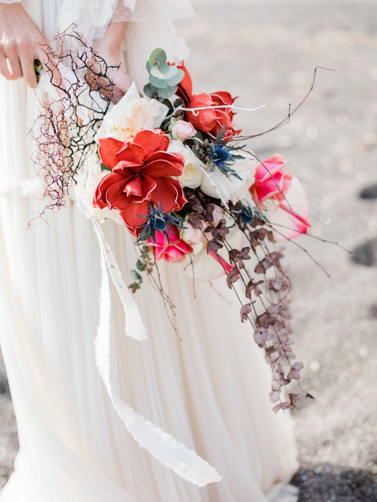 Florals for a beach wedding in Santorini from UK Fine Art Wedding Photographer