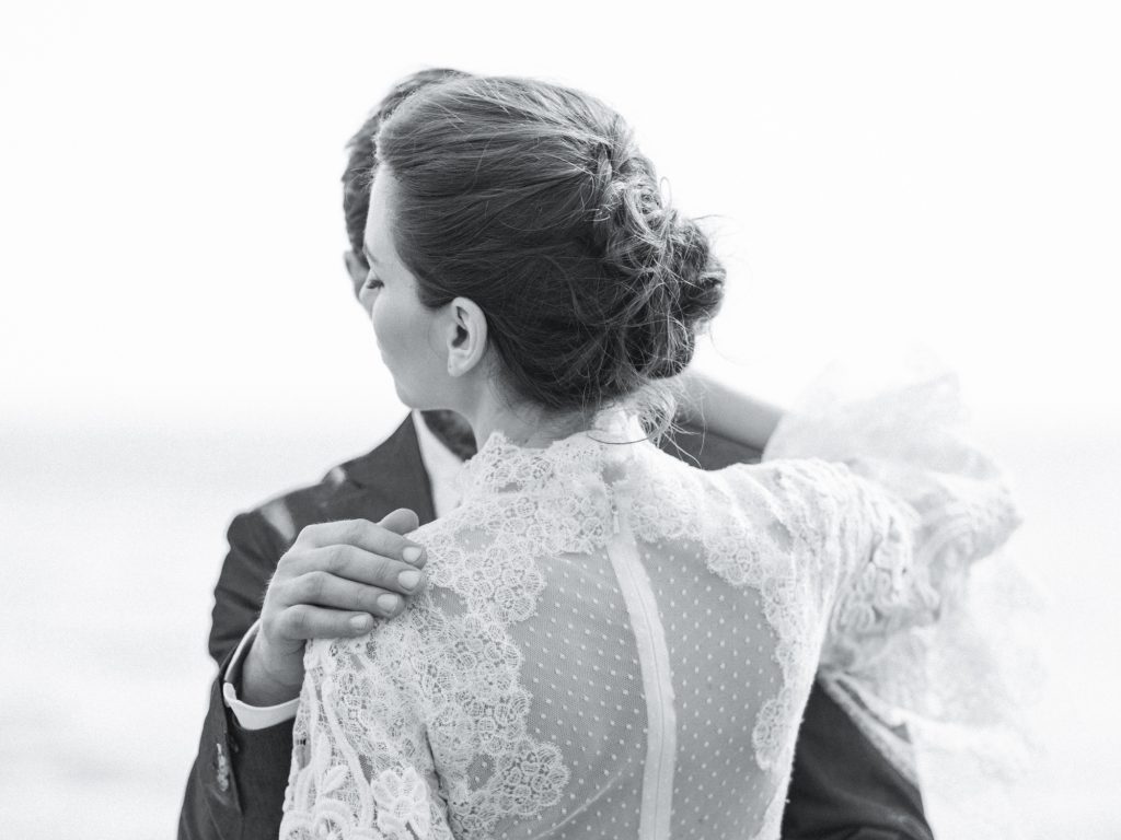 Fine Art Wedding Photographer in the UK featuring a black and white portrait of the bride and groom