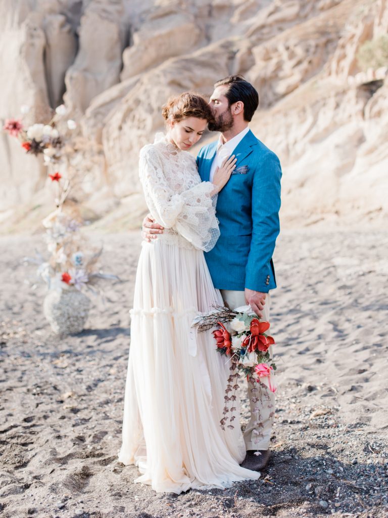 Wedding dress for a beach wedding featuring Costarellos gown by UK Wedding Photographer