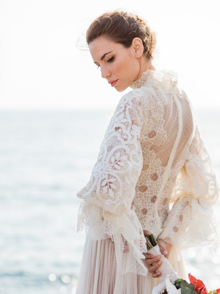Bridal portrait by UK Fine art wedding photographer for a beach wedding in Santorini