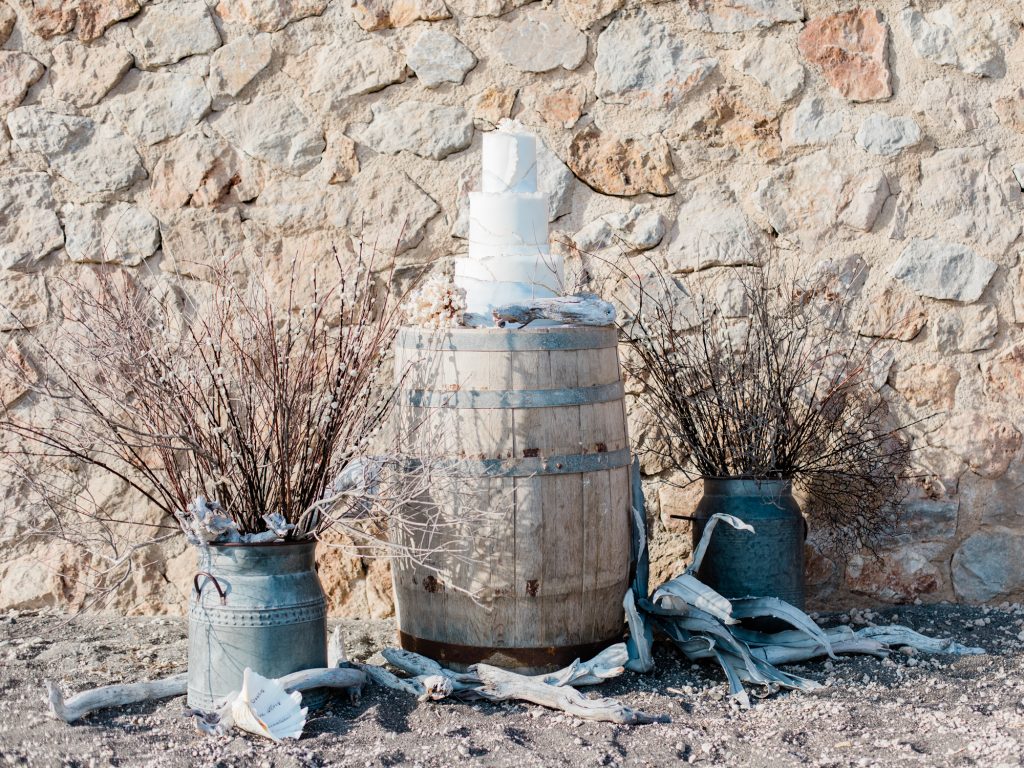 Cake details for an editorial styled beach wedding in Santorini