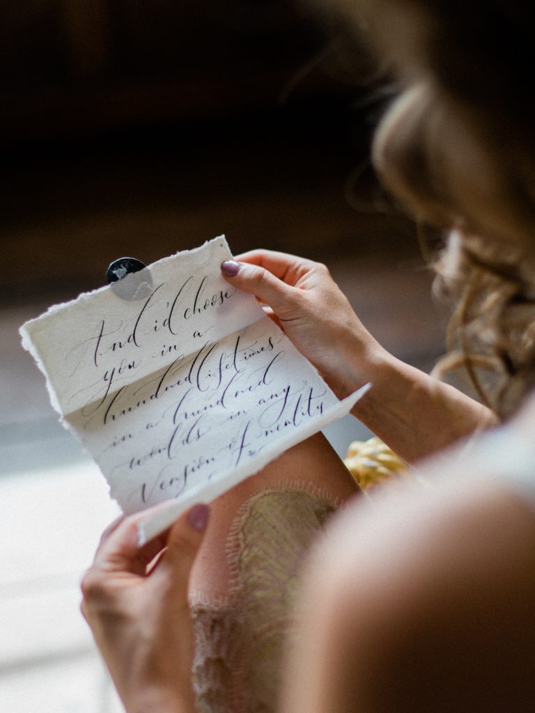 Wedding Calligraphy for a styled bridal shoot at Dorfold Hall Cheshire