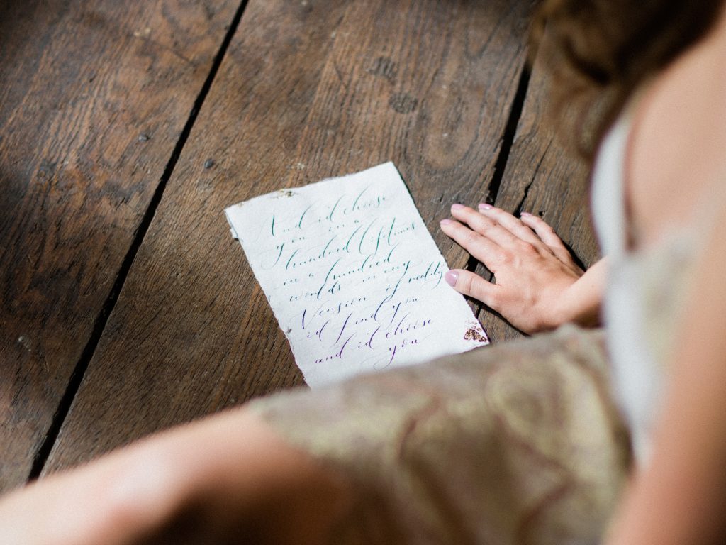 Wedding Calligraphy for a styled bridal shoot at Dorfold Hall Cheshire