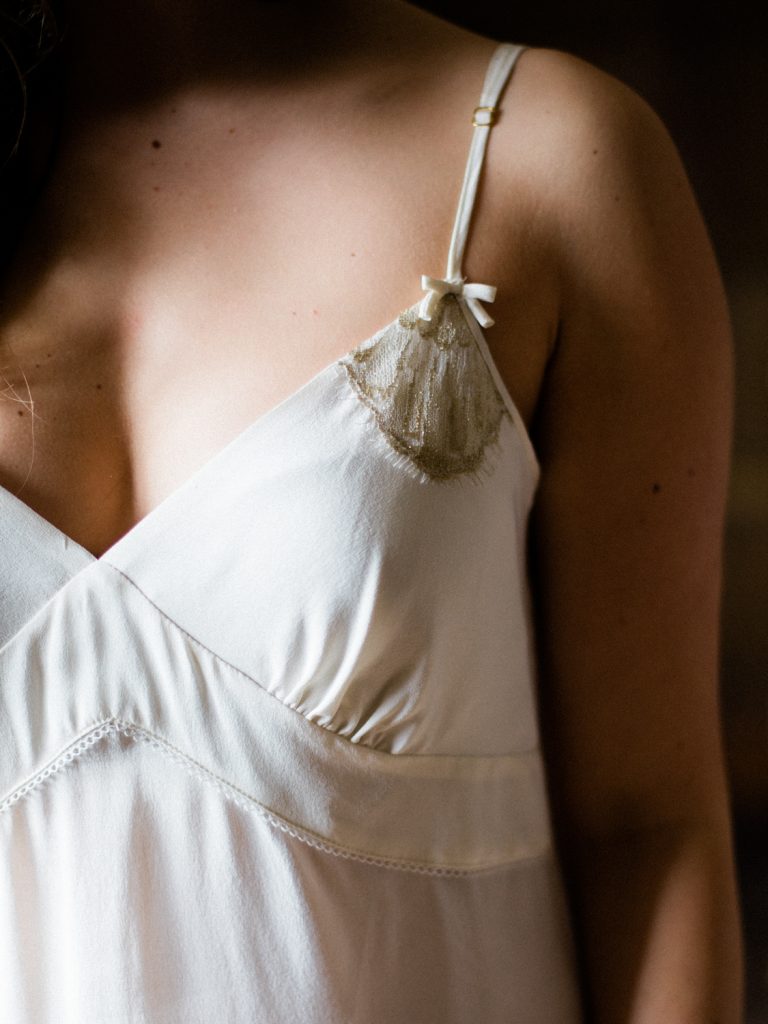 Honeymoon slip by Shell Belle Couture for a bridal boudoir shoot at Dorfold Hall in Cheshire.