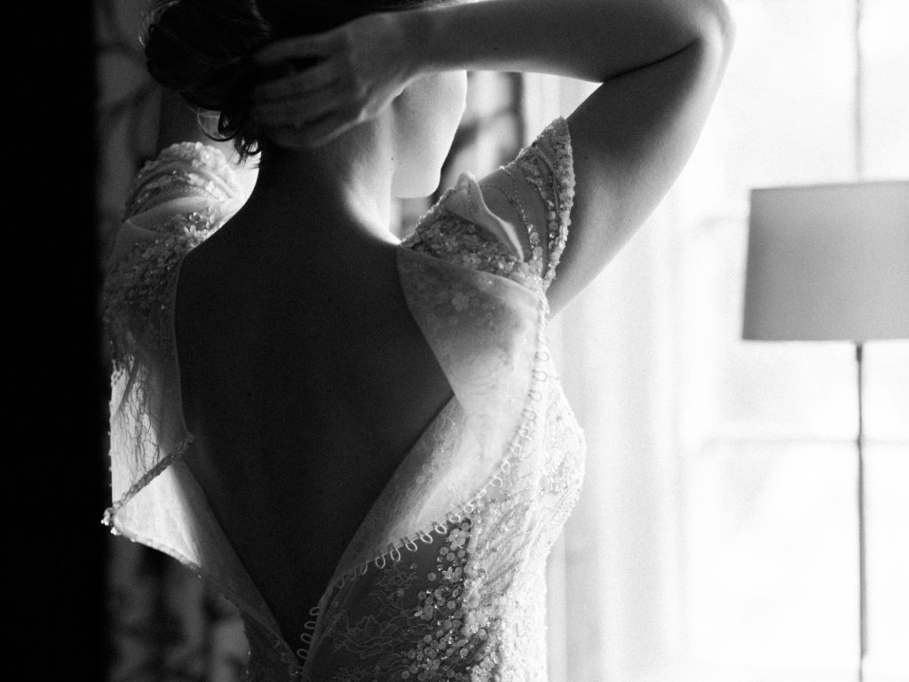 Bridal preparation at Dorfold Hall in Cheshire.