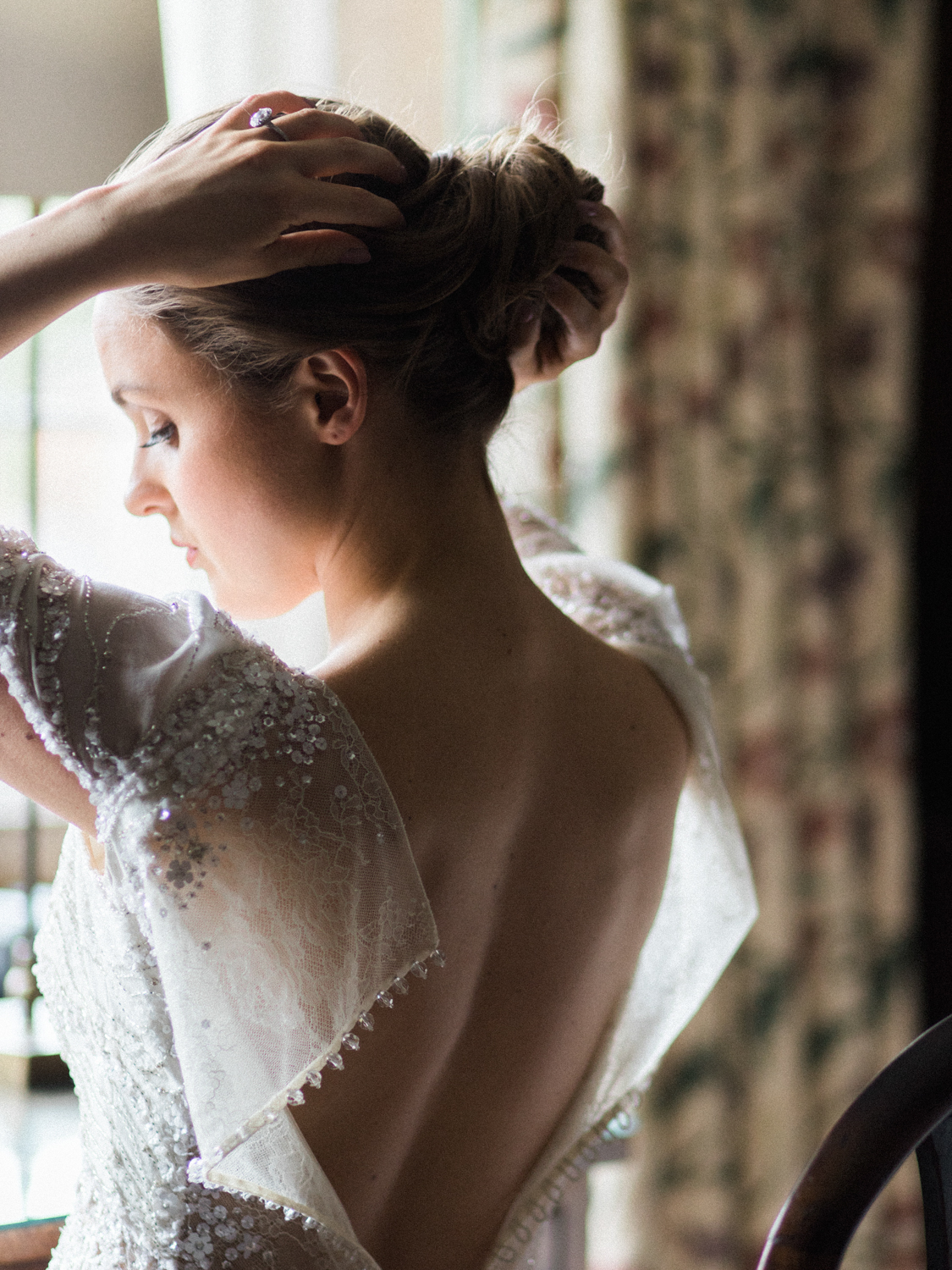 Bridal preparation at Dorfold Hall by fine art wedding photographer based in the UK.
