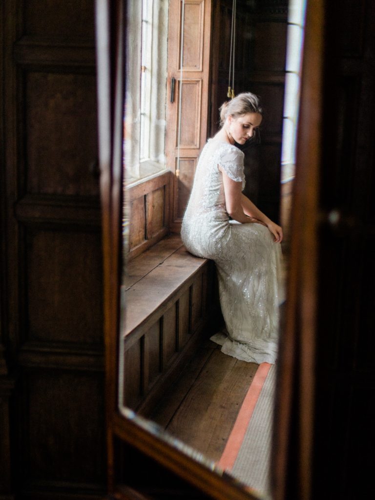 Bridal portrait for an inspiration shoot at country house wedding venue, Dorfold Hall. Bride is wearing Jenny Packham Nashville gown.