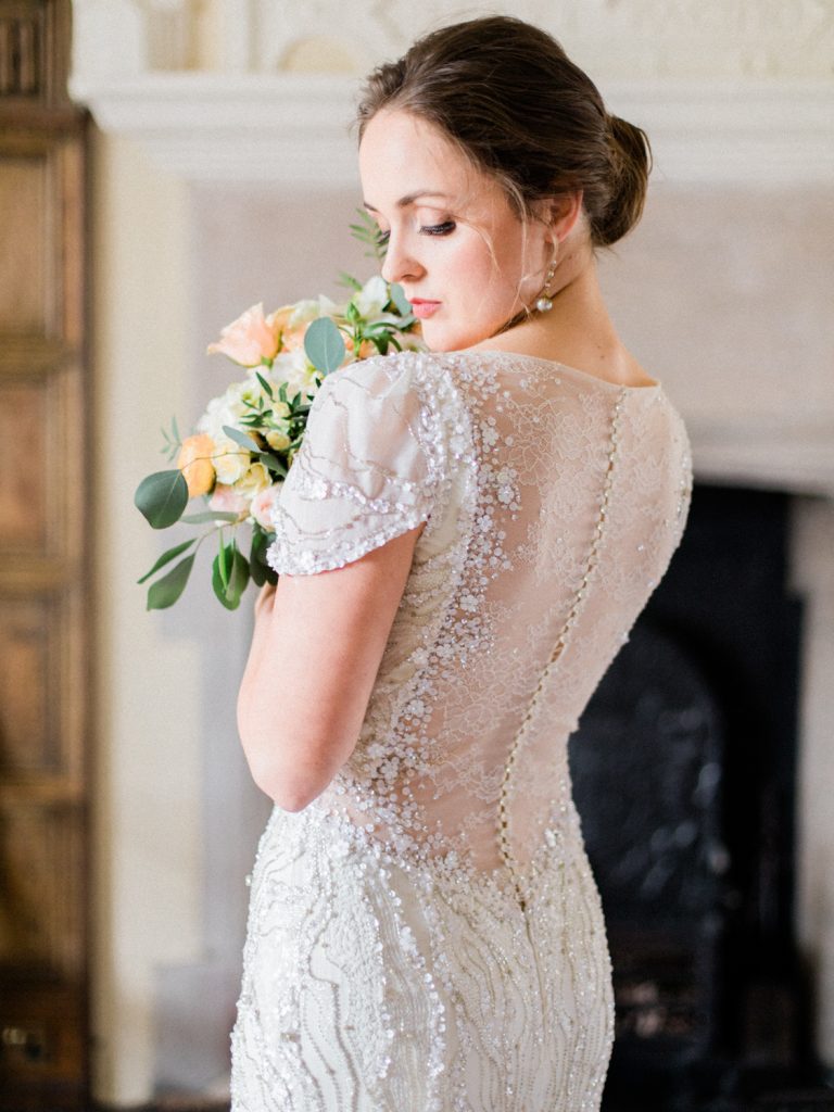 Bridal portrait for an inspiration shoot at country house wedding venue, Dorfold Hall. Bride is wearing Jenny Packham Nashville gown.