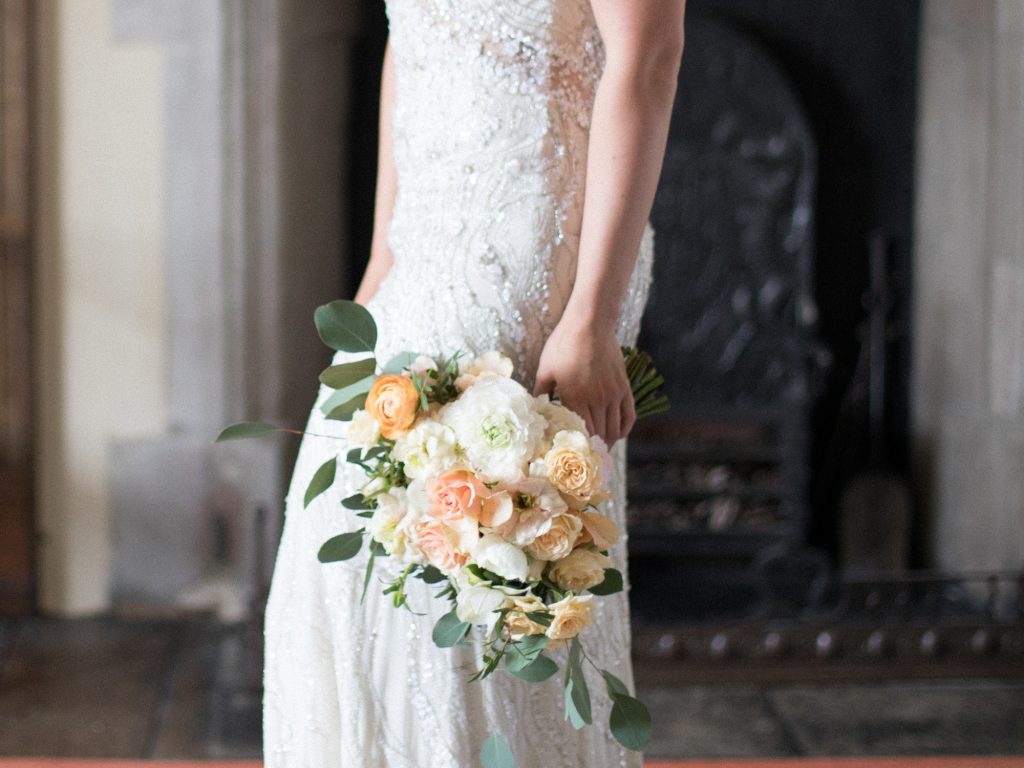 Bridal bouquet with David Austin Roses for an inspiration shoot at UK Country House Wedding Venue.