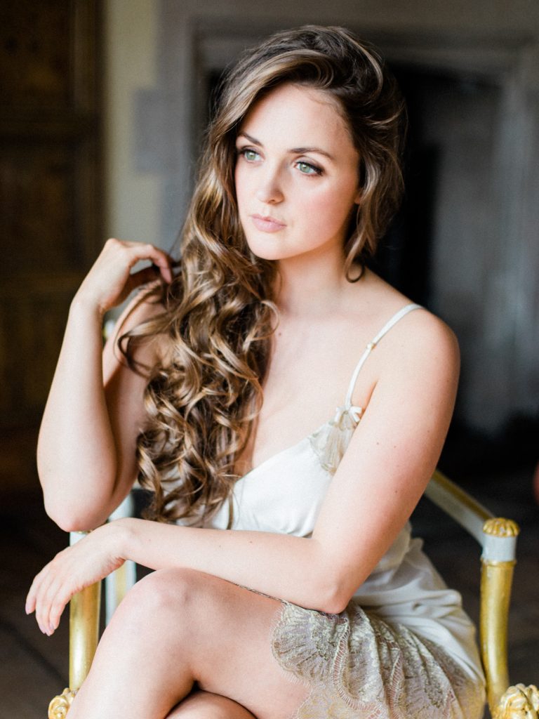 Bridal portrait for a bridal boudoir inspiration shoot at country house wedding venue, Dorfold Hall. Bride is wearing honeymoon lingerie by Shell Belle Couture from Agape Bridal Boutique.