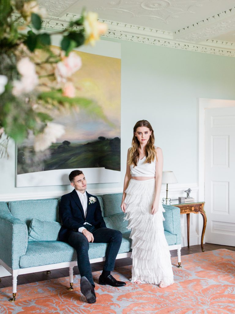 Bridal inspiration shoot at Dorfold Hall featuring Charlie Brear bridal separates by UK Wedding Photgrapher.