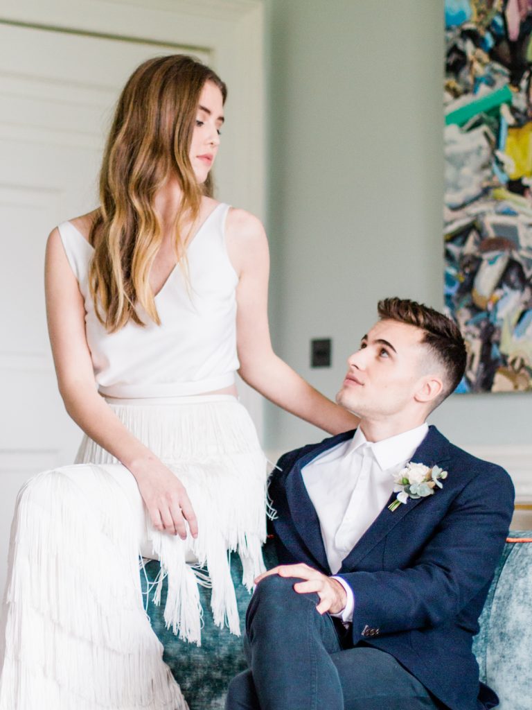 Styled shoot at Dorfold Hall for luxury wedding featuring Charlie Brear bridal separates.