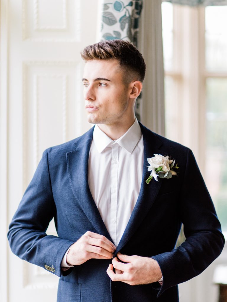 Portrait of groom at Dorfold Hall by Cheshire Wedding Photographer Jade Osborne Photography.