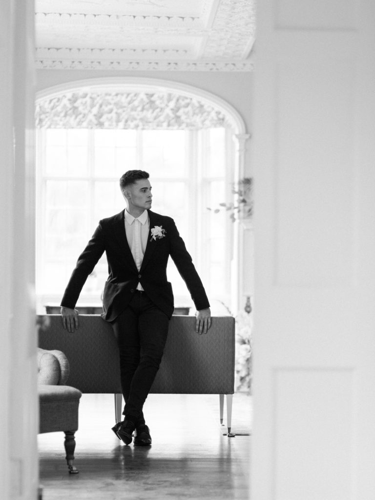 Groom Portrait at Dorfold Hall Wedding.