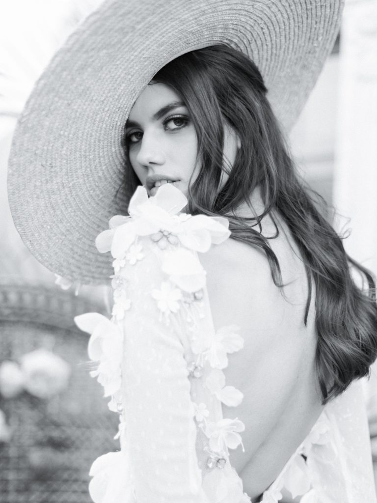 Destination wedding in Santorini with black and white film photography.