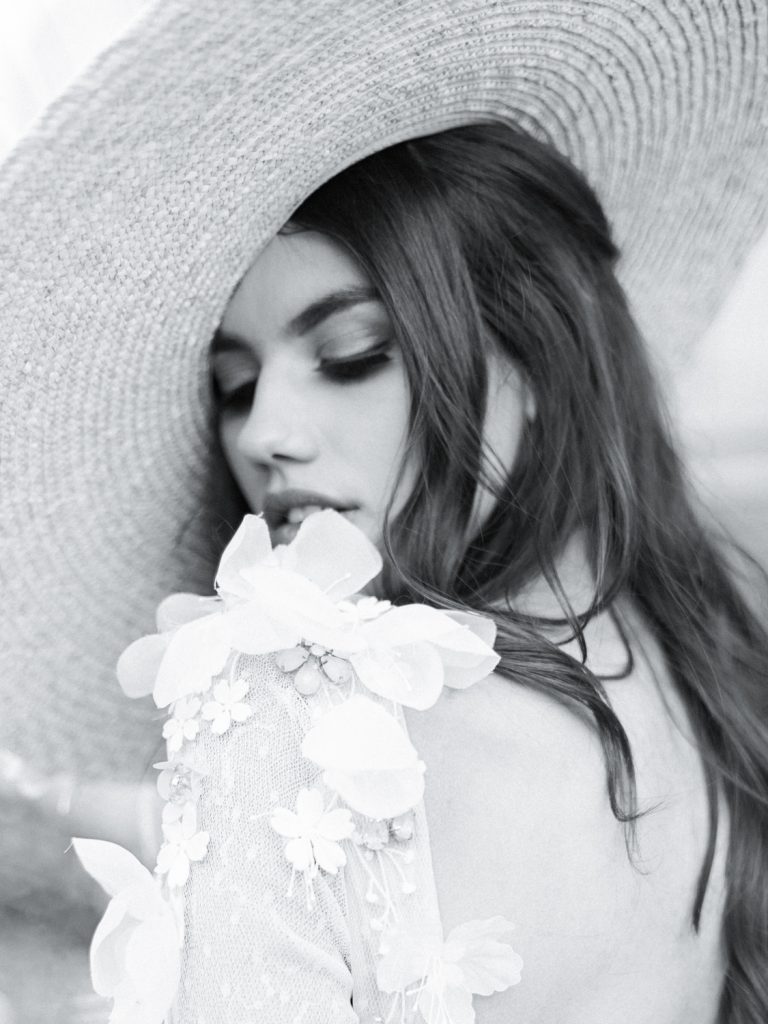 Destination wedding in Santorini with black and white film photography.